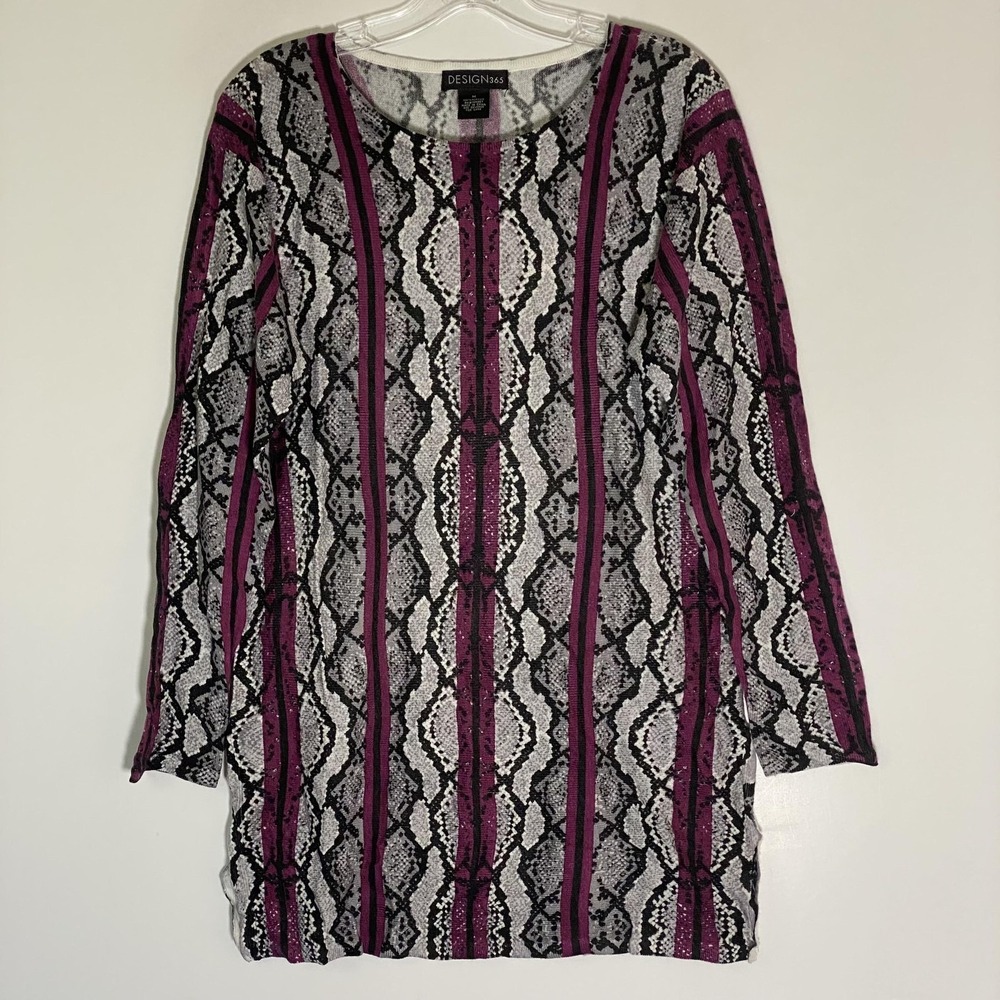 DESIGN365 Sweater Womens Medium Multicolor Snake Print Scoop Neck Long Sleeve
